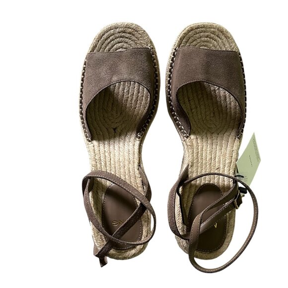 Mango MNG NWT Leather Espadrilles Wedge Sandals Platform Round toe Size 10 - Picture 1 of 7